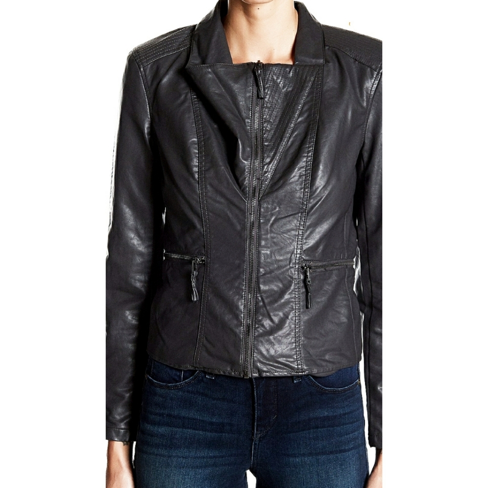 Charcoal Faux Leather Fitted Moto Jacket BlankNYC - Picture 2 of 5